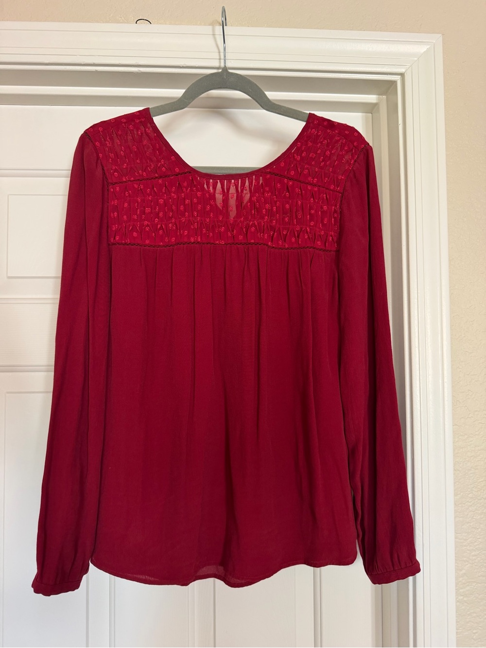 Women’s Deep Red / Maroon Long-Sleeve Peasant Blouse